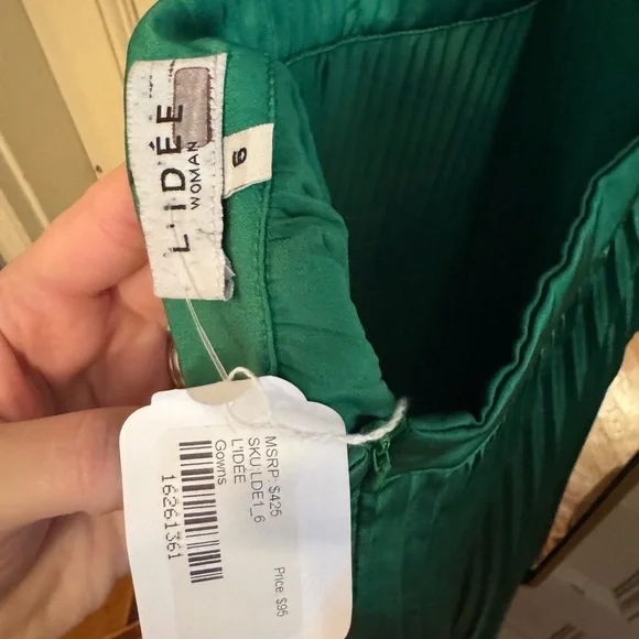 L’IDEE size 6 green pleated midi emerald dress green renaissance - Picture 10 of 10